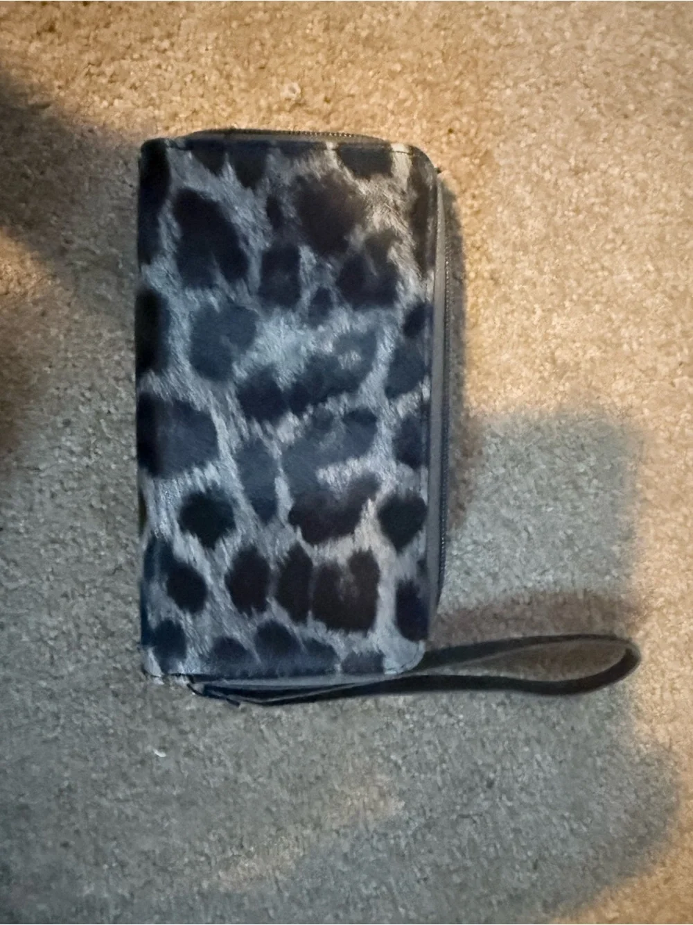 Leopard Print Zip Wristlet Clutch in Black and Gray